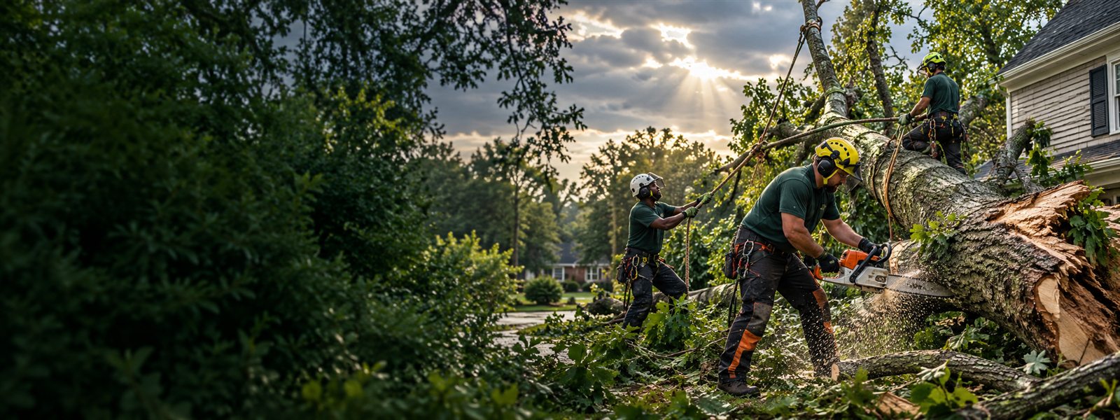 Tree crew responding to residential storm damage
