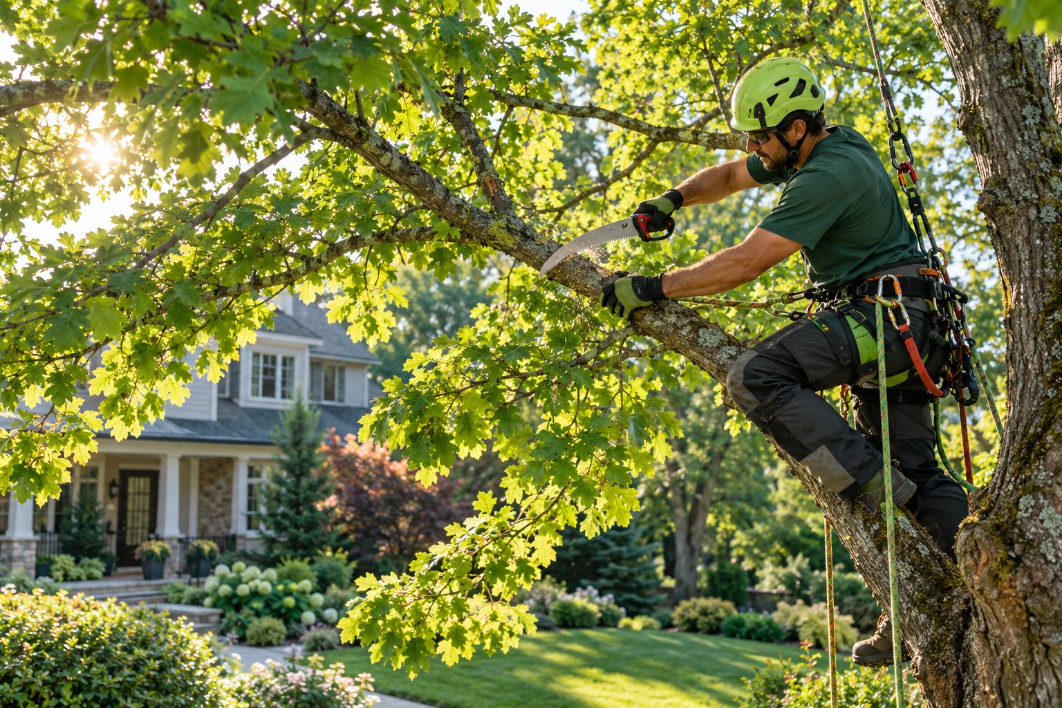 Arborist pruning a healthy mature tree
